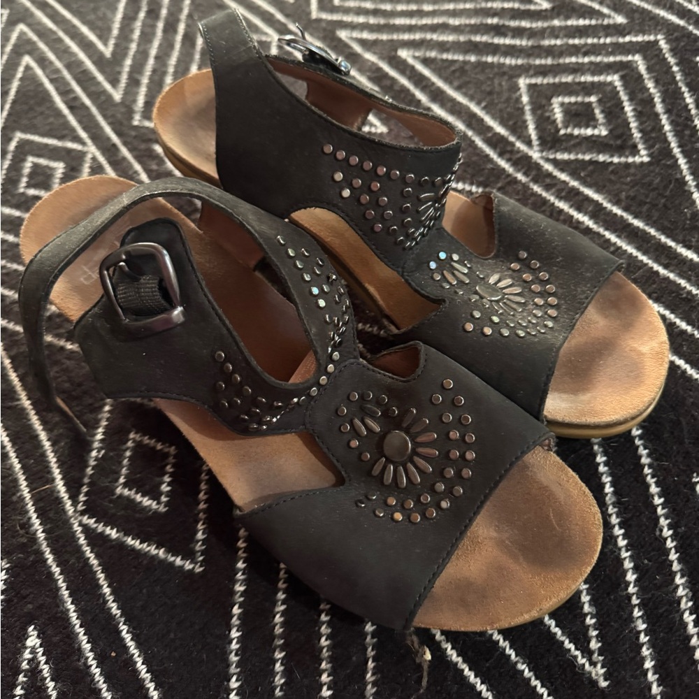 Dansko Black Cutout Sandals with Buckle